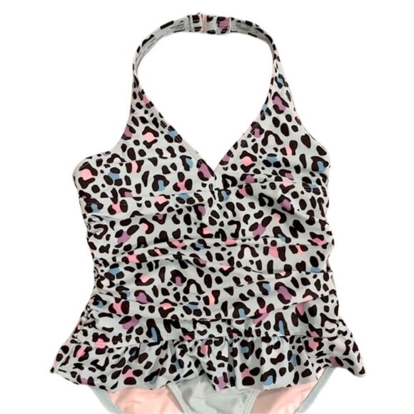 OP Blue Leopard Print Skirted One Piece Swimsuit - Picture 2 of 9